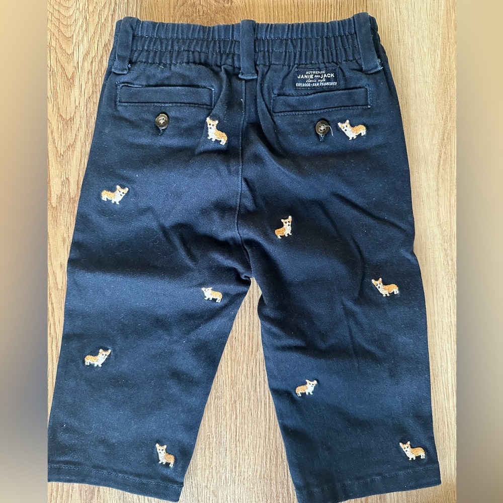 Janie and Jack Embroidered Corgi Stretch Twill Pant